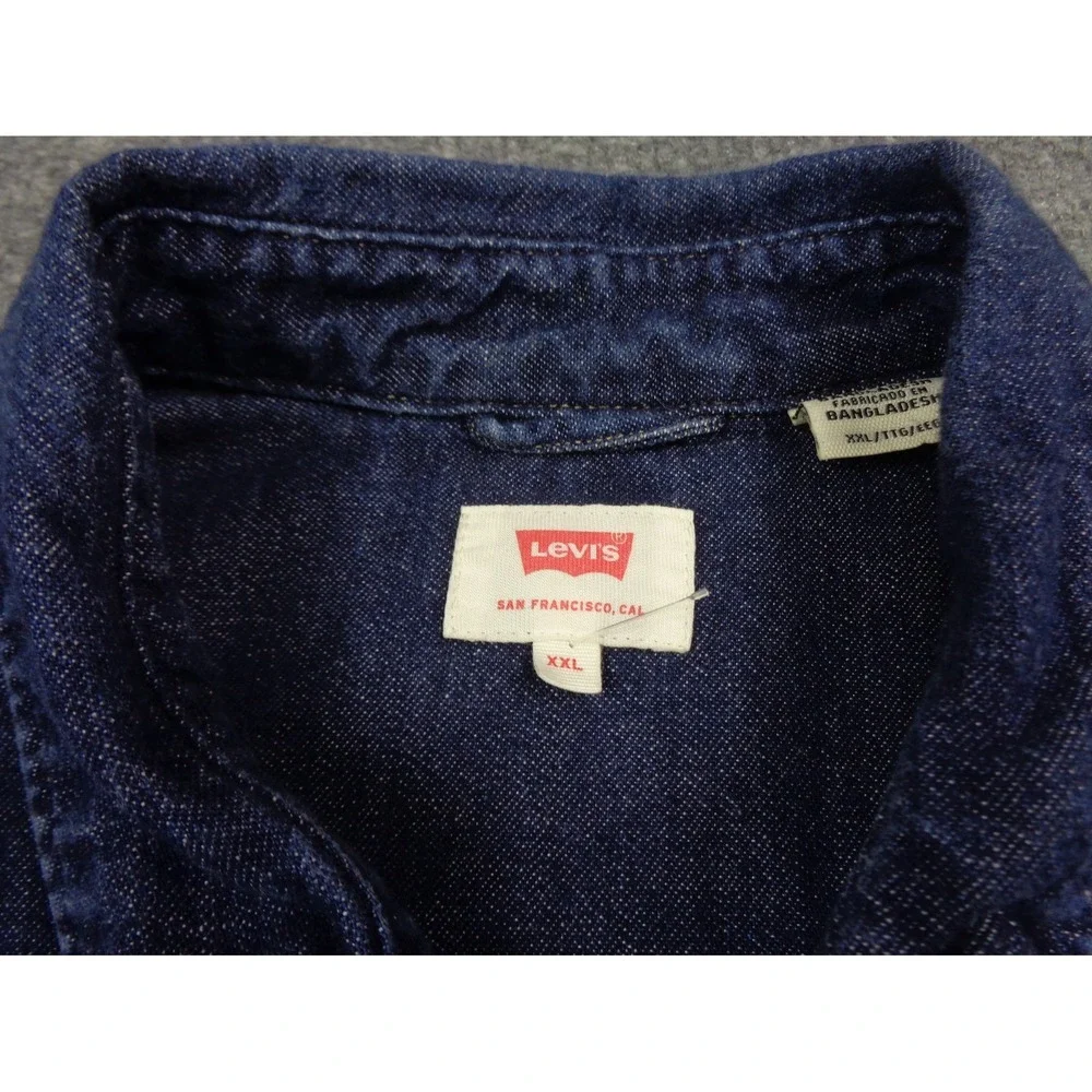 Levi's Denim Shirt Mens Blue Size 2XL XXL Standard Pearl Snap Button Long Sleeve
